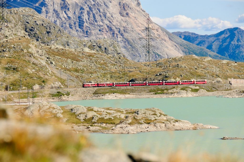 the bernina train over a lake