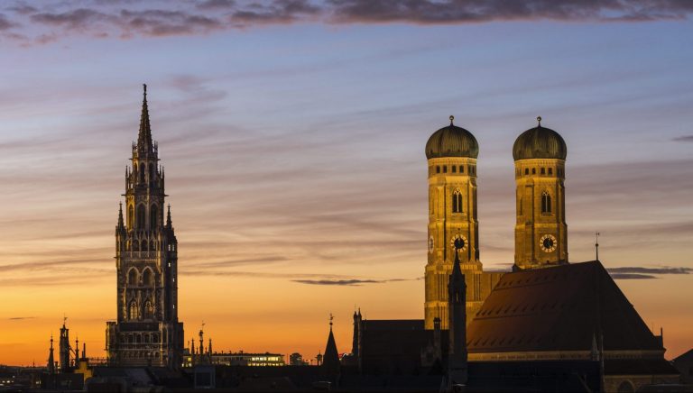 Munich panorama evening lights