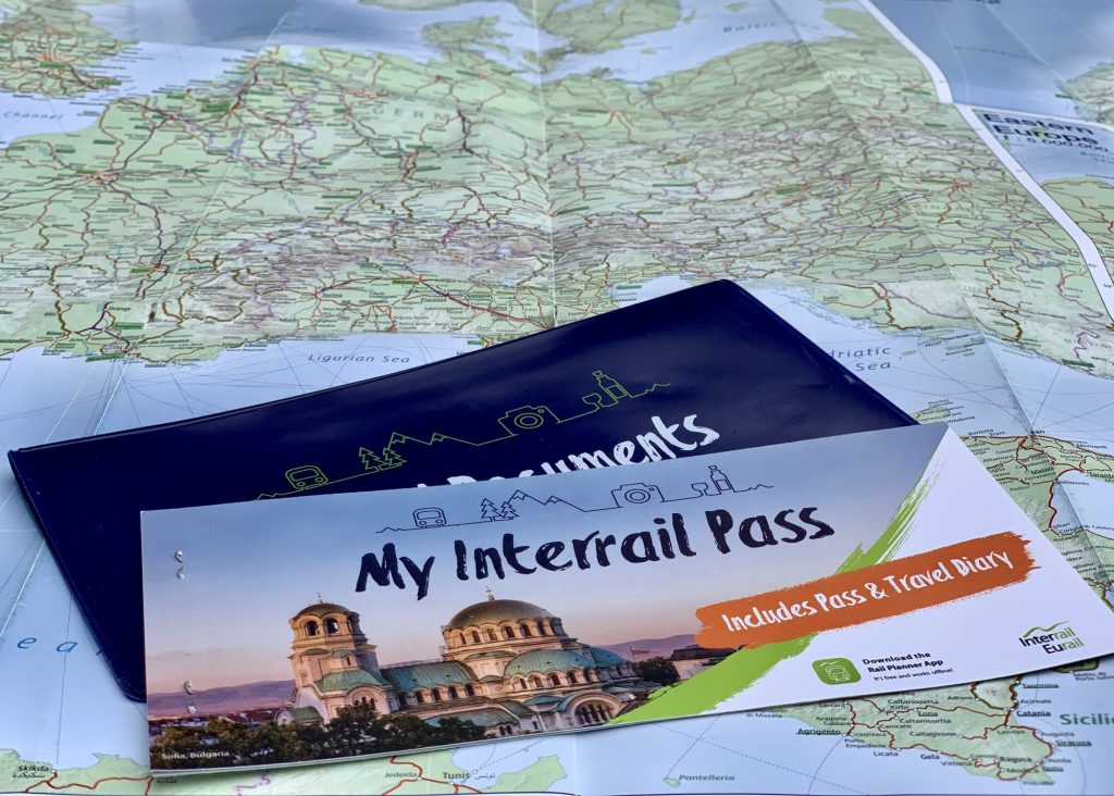 Interrail Pass, paper pass and map